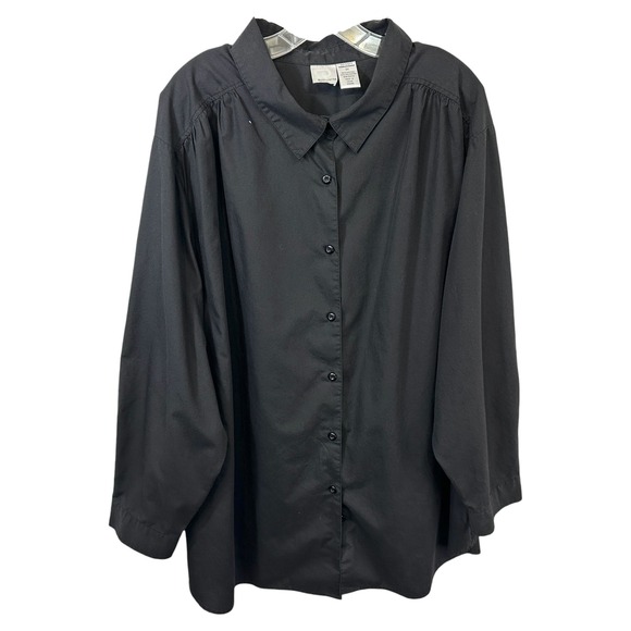 Roaman's Tops - Roamans Plus Size 3X Top Solid Black Button Up‎ Long Sleeve Career Capsule 1290